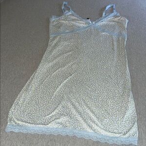 Divided Blue Mini Dress with Delicate Trim